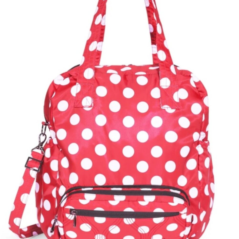 LUG Crescendo Convertible Shopper with Crossbody - Crimson Large Dot